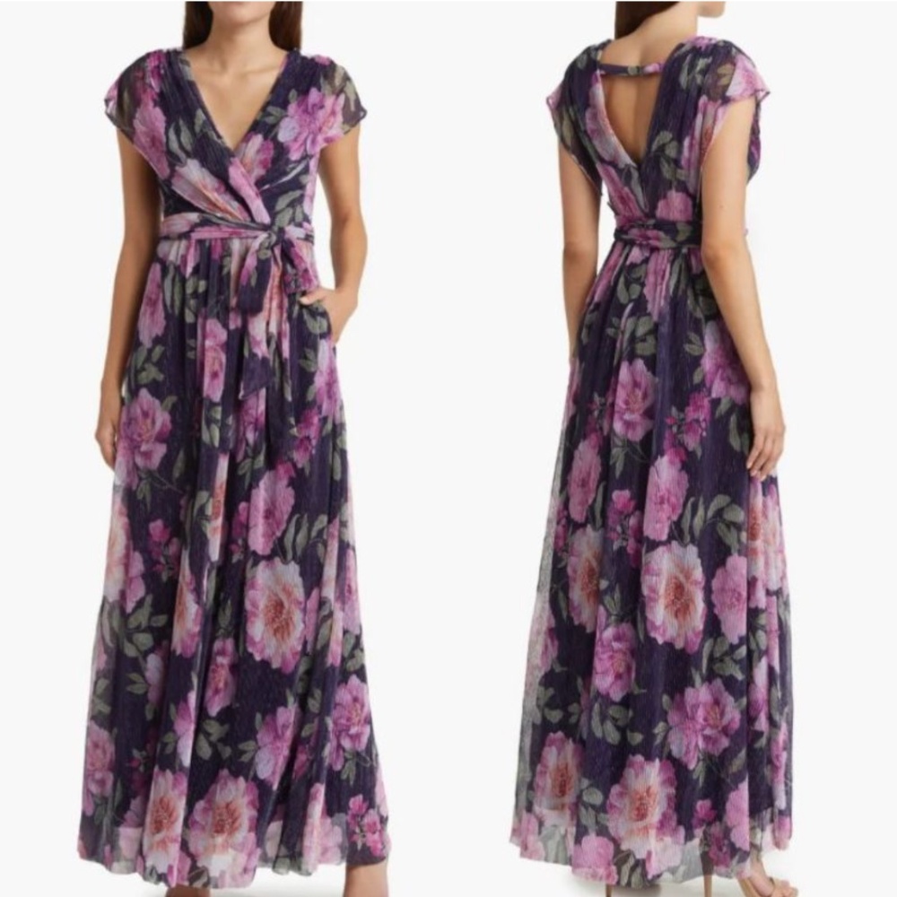 Eliza J Purple and Pink Floral Maxi Dress